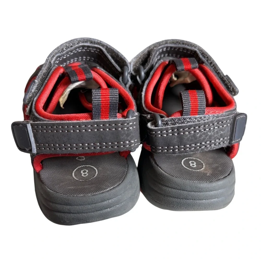 Cat & Jack Boys Gray Red Closed Toe Fisherman Sandals Toddler Size 8 Strap Shoes